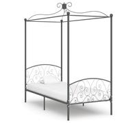 Casvera Cadre de lit à baldaquin en métal gris 100 x 200 cm avec sommier à lattes, lit simple stable pour chambre à coucher, chambre d'adolescent, chambre d'amis, design moderne, cadre confortable