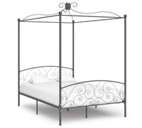 Casvera Cadre de lit à baldaquin en métal gris 120 x 200 cm avec sommier à lattes, design moderne pour chambre à coucher, chambre d'enfant, chambre d'adolescent