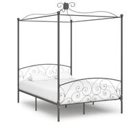 Casvera Cadre de lit à baldaquin en métal gris 140 x 200 cm avec sommier à lattes, cadre de lit stable pour chambre à coucher, lit simple, design moderne, peu encombrant, confortable