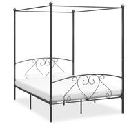 Casvera Cadre de lit à baldaquin en métal gris 140 x 200 cm avec sommier à lattes, cadre de lit stable pour chambre à coucher, chambre d'adolescent, chambre d'amis, design moderne