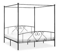 Casvera Cadre de lit à baldaquin en métal gris 180 x 200 cm Cadre de lit robuste avec sommier à lattes, design moderne pour chambre à coucher, chambre d'amis ou chambre d'adolescent, peu encombrant et