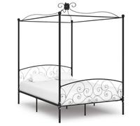 Casvera Cadre de lit à baldaquin en métal noir 120 x 200 cm avec sommier à lattes, cadre de lit stable pour chambre à coucher, chambre d'amis ou chambre d'adolescent, design moderne