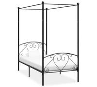 Casvera Cadre de lit à baldaquin en métal noir 120 x 200 cm avec sommier à lattes, lit simple stable pour chambre à coucher, chambre d'adolescent, chambre d'amis, design moderne et cadre confortable