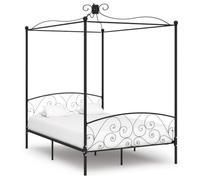 Casvera Cadre de lit à baldaquin en métal noir 140 x 200 cm avec sommier à lattes, cadre de lit stable pour chambre à coucher et chambre d'adolescent, design moderne avec espace pour rideaux et