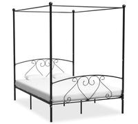Casvera Cadre de lit à baldaquin en métal noir 140 x 200 cm avec sommier à lattes, cadre de lit stable pour chambre à coucher, chambre d'amis, chambre d'adolescent, espace de rangement moderne et