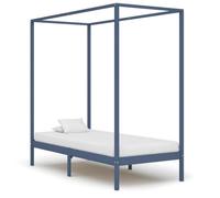 Casvera Cadre de lit à baldaquin en pin massif gris 90 x 200 cm avec sommier à lattes, lit simple stable pour chambre à coucher, chambre d'amis, chambre d'enfant, design moderne, confortable et peu