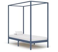 Casvera Cadre de lit à baldaquin gris en pin massif 100 x 200 cm avec sommier à lattes robuste, cadre de lit simple moderne pour chambre d'amis, chambre d'adolescent, confort