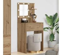 Casvera Coiffeuse en bois massif de mangue, 112 x 45 x 76 cm, avec miroir, 2 tiroirs, 20 compartiments, table cosmétique faite à la main, console miroir élégante, idéale pour la chambre à coucher et