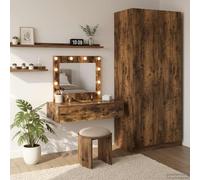 Casvera Coiffeuse marron avec tiroir - 83 x 40 x 70 cm - En bois - Table cosmétique moderne avec console miroir et étagère pour chambre à coucher - Rangement et organisation