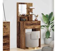 Casvera Coiffeuse pour chambre à coucher en bois vieilli avec étagère et tiroir, 80 x 39,6 x 135 cm, table cosmétique en bois avec console miroir, compartiment de rangement et organisateur pour