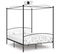 Casvera Lit à baldaquin en métal noir avec sommier à lattes, 180 x 200 cm, cadre de lit stable, design moderne pour chambre à coucher, chambre d'amis, chambre d'adolescent, confortable, peu encombrant