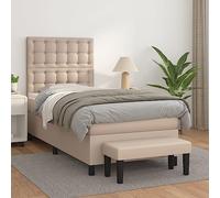 Casvera Lit à sommier tapissier, 100 x 200 cm, marron cappuccino avec housse en cuir synthétique, matelas à ressorts ensachés, tête de lit réglable, banc et surmatelas pour le confort de la chambre à