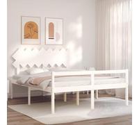 Casvera Lit pour personnes âgées 160 x 200 cm en pin massif blanc avec tête de lit et espace de rangement, cadre de lit robuste avec sommier à lattes pour chambre à coucher