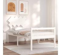 Casvera Lit pour personnes âgées en pin massif blanc, 90 x 190 cm, avec tête de lit et espace de rangement, hauteur d'assise 45 cm, sommier à lattes pour chambre à coucher, meubles, lits, cadre de lit