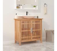Casvera Meuble sous lavabo 66 x 29 x 61,5 cm en bois massif noyer avec tiroirs et porte style maison de campagne rustique pour salle de bain, couloir ou cave, avec support mural et charge maximale de