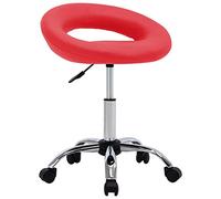 Casvera Tabouret de travail sur roulettes en cuir synthétique rouge avec vérin à gaz réglable en hauteur 46 x 43 x 55-66 cm Ergonomique rembourré pour bureau, salon, cabinet, bureau à domicile