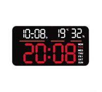 Caswynlife Horloge murale numérique LED avec grand écran, double alarme, moniteur de température et d'humidité, compte à rebours pour chambre à coucher, bureau, salle de sport, horloge calendrier