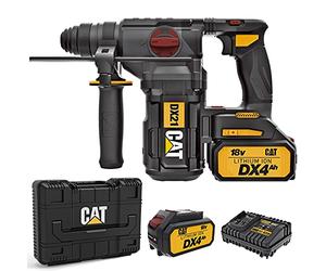 CAT Caterpillar DX21 Marteau perforateur sans fil 4 en 1, 2,2J, SDS plus mandrin amovible, vitesse de rotation à vide 0-1210 /min et vitesse de frappe 0-5400/min, 2 batteries 18 V 4,0 Ah et chargeur,
