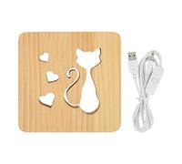 Cat Heart Pattern Night Light Wooden 3D LED Bedside Lamp Bedroom Restaurant