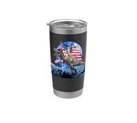 Cat Riding Dinosaur In Moon US Patriotic Flag 4th Of July Gobelet isotherme en acier inoxydable double paroi