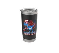 Cat Riding Dinosaur T rex USA Patriotic Flag 4th Of July Gobelet isotherme en acier inoxydable double paroi