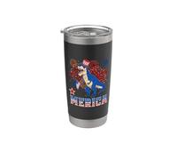 Cat Riding Dinosaur T rex USA Patriotic Flag 4th Of July Gobelet isotherme en acier inoxydable double paroi