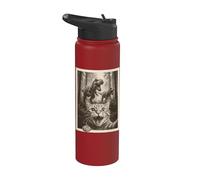 Cat Selfie with T-Rex Dinosaur Funny Cat Stainless Steel Insulated Water Bottle