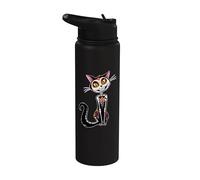 Cat Sugar Skull Dia de Los Muertos, Day of The Dead Stainless Steel Insulated Water Bottle