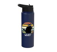 Cat What? Funny Halloween Black Cat with Knife Stainless Steel Insulated Water Bottle