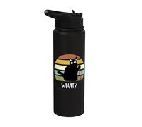 Cat What? Funny Halloween Black Cat with Knife Stainless Steel Insulated Water Bottle