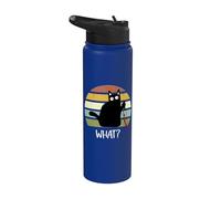 Cat What? Funny Halloween Black Cat with Knife Stainless Steel Insulated Water Bottle