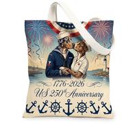 Catahoulas Sac fourre-tout en toile réutilisable pour le shopping 250e anniversaire de mariage 33 x 38 cm, 4 juillet Indépendance, sac d'épicerie réutilisable pour femme, plage patriotique, peinture