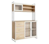 CATAVANA Buffet Cuisine Vaisselier avec Plan de Travail - Armoire Rangement 3 Portes 3 Tiroirs Bois & Métal Blanc 116x40x170 cm