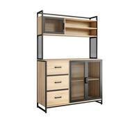 CATAVANA Buffet Cuisine Vaisselier avec Plan de Travail - Armoire Rangement 3 Portes 3 Tiroirs Bois & Métal Noir Mat 116x40x170 cm