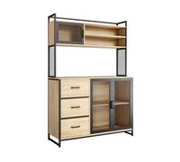 CATAVANA Buffet de Cuisine, Meuble de Rangement avec 3 Tiroirs, 2 Portes Style Industriel et Étagères, Vaisselier Bois et Métal pour Cuisine, Salon et Salle à Manger, 116 x 40 x 170 cm