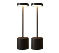CATAVANA Lot de 2 Lampes de Table LED Sans Fil Rechargeables Design Minimaliste - Lampe Tactile Variateur USB-C IP44 Métal Noir