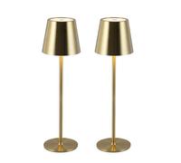 CATAVANA Lot de 2 Lampes de Table LED Sans Fil Rechargeables - Lampe Tactile Variateur USB-C IP44 Intérieur Extérieur Métal Doré