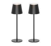 CATAVANA Lot de 2 Lampes de Table LED Sans Fil Rechargeables - Lampe Tactile Variateur USB-C IP44 Intérieur Extérieur Métal Noir