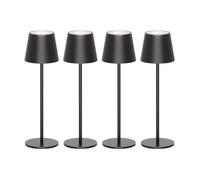 CATAVANA Lot de 4 Lampes de Table LED Sans Fil Rechargeables - Lampe Tactile Variateur USB-C IP44 Intérieur Extérieur Métal Noir