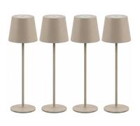 CATAVANA Lot de 4 Lampes de Table LED Sans Fil Rechargeables - Lampe Tactile Variateur USB-C IP44 Intérieur Extérieur Métal Sable