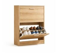 CATAVANA Meuble à Chaussures 12 Paires 2 Abattants - Armoire Étroite 24 cm Gain de Place - Meuble Entrée Bois clair 60x24x80 cm