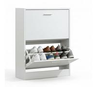 CATAVANA Meuble à Chaussures 24 Paires 2 Abattants - Ultra Slim 23,5 cm - Rangement Gain de Place Entrée - Design Blanc Moderne 80x24x60 cm