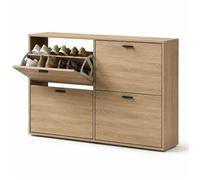 CATAVANA Meuble à Chaussures 24 Paires 4 Abattants Ultra Slim 23,5 cm Rangement Entrée Bois Clair 118x23,5x75 cm