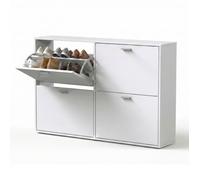 CATAVANA Meuble à Chaussures 24 Paires 4 Abattants - Ultra Slim 23,5 cm - Rangement Entrée Gain de Place Blanc 118x23,5x75 cm