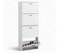 CATAVANA Meuble à Chaussures 24 Paires 4 Abattants - Ultra Slim 23,5 cm - Rangement Gain de Place Entrée - Design Blanc Moderne 118x23,5x75 cm