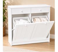 CATAVANA - Meuble à Linge 45L, Armoire à Linge 2 Compartiments avec Paniers Amovibles