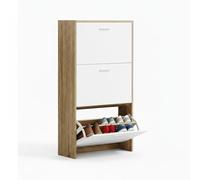 CATAVANA - Meuble de Rangement a Chaussure 18 Paires - Armoire Etagere Grande Capacité pour Entree, Couloir - MDF Style Bois - L60xP24xH113 cm - Blanc - Idéal pour Entrée ou Couloir