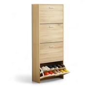CATAVANA - Meuble de Rangement a Chaussure 24 Paires - Armoire Etagere Grande Capacité pour Entree, Couloir - MDF Style Bois - L60xP24xH150 cm - Bois Clair - Idéal pour Entrée ou Couloir