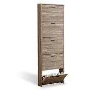CATAVANA - Meuble de Rangement à Chaussures - 15 Paires - 5 abattants - Dimensions : L60xP24xH180 cm - Bois Clair