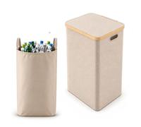 CATAVANA Poubelle Souple 100L - Panier à Linge Double Usage - 1 Compartiment - Sac Amovible Lavable - Pliable avec Couvercle - Beige